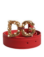 Ceinture Dolce &amp; Gabbana en cuir rouge avec boucle en métal doré DG Amore