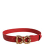 Ceinture Dolce &amp; Gabbana en cuir rouge avec boucle en métal doré DG Amore