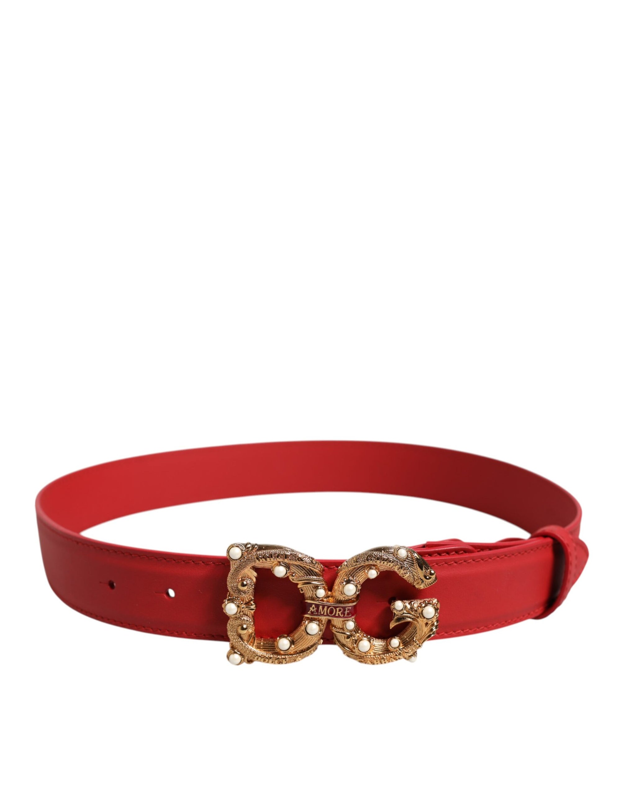 Ceinture Dolce &amp; Gabbana en cuir rouge avec boucle en métal doré DG Amore