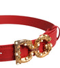 Ceinture Dolce &amp; Gabbana en cuir rouge avec boucle en métal doré DG Amore