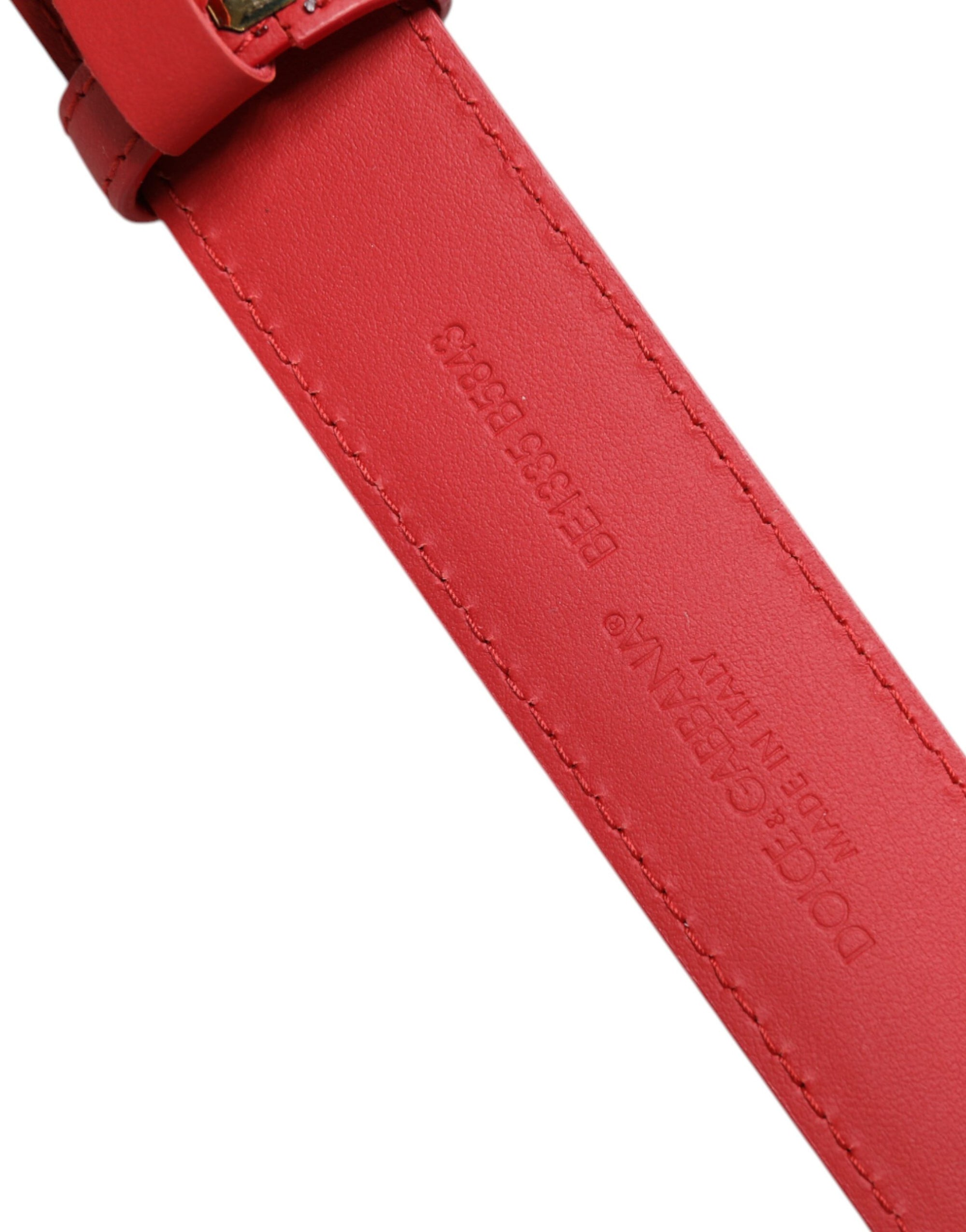 Ceinture Dolce &amp; Gabbana en cuir rouge avec boucle en métal doré DG Amore