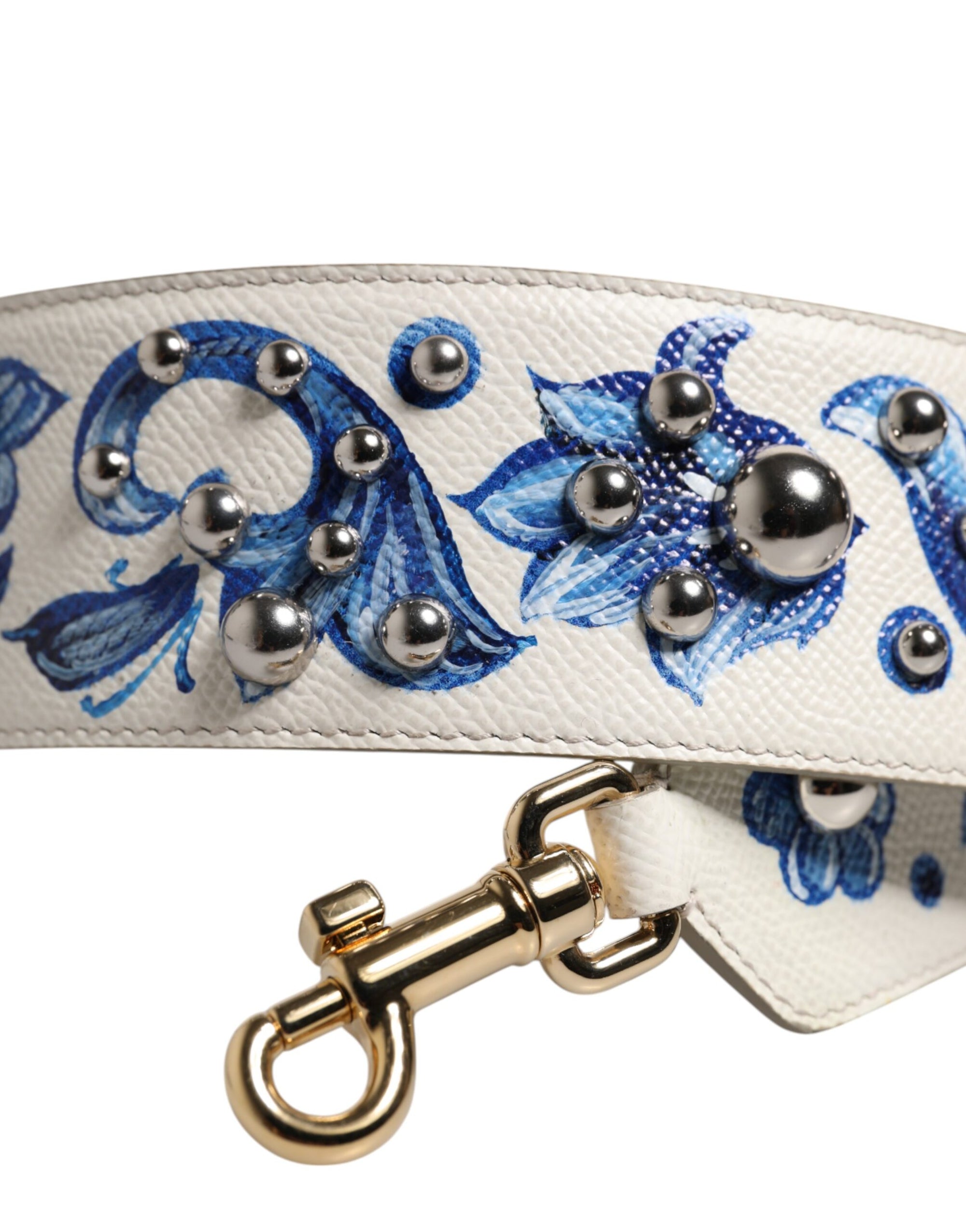 Bandoulière à clous en cuir à fleurs blanches et bleues Dolce &amp; Gabbana