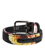 Ceinture Dolce &amp; Gabbana en brocart floral noir avec boucle en métal argenté