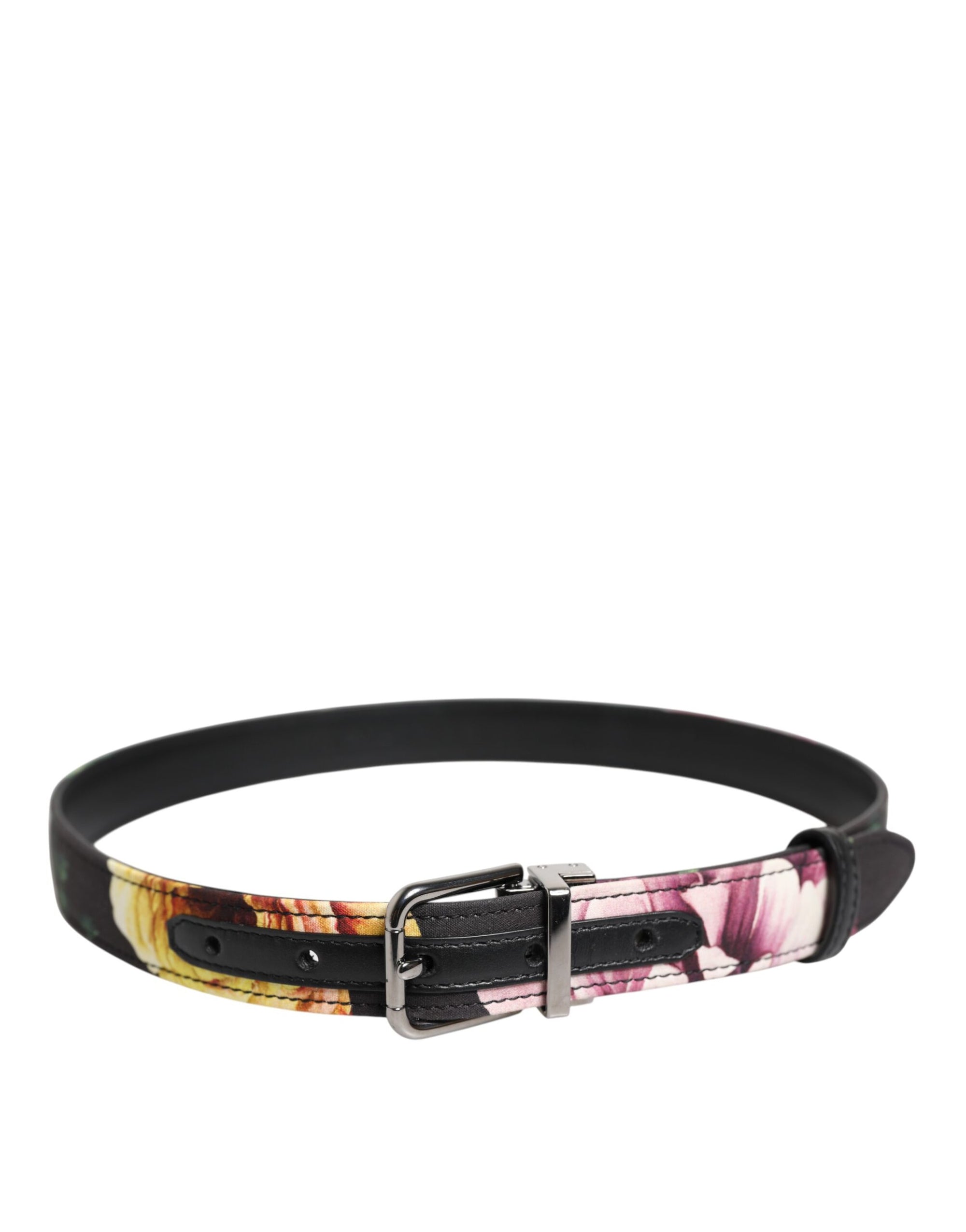 Ceinture Dolce &amp; Gabbana en brocart floral noir avec boucle en métal argenté