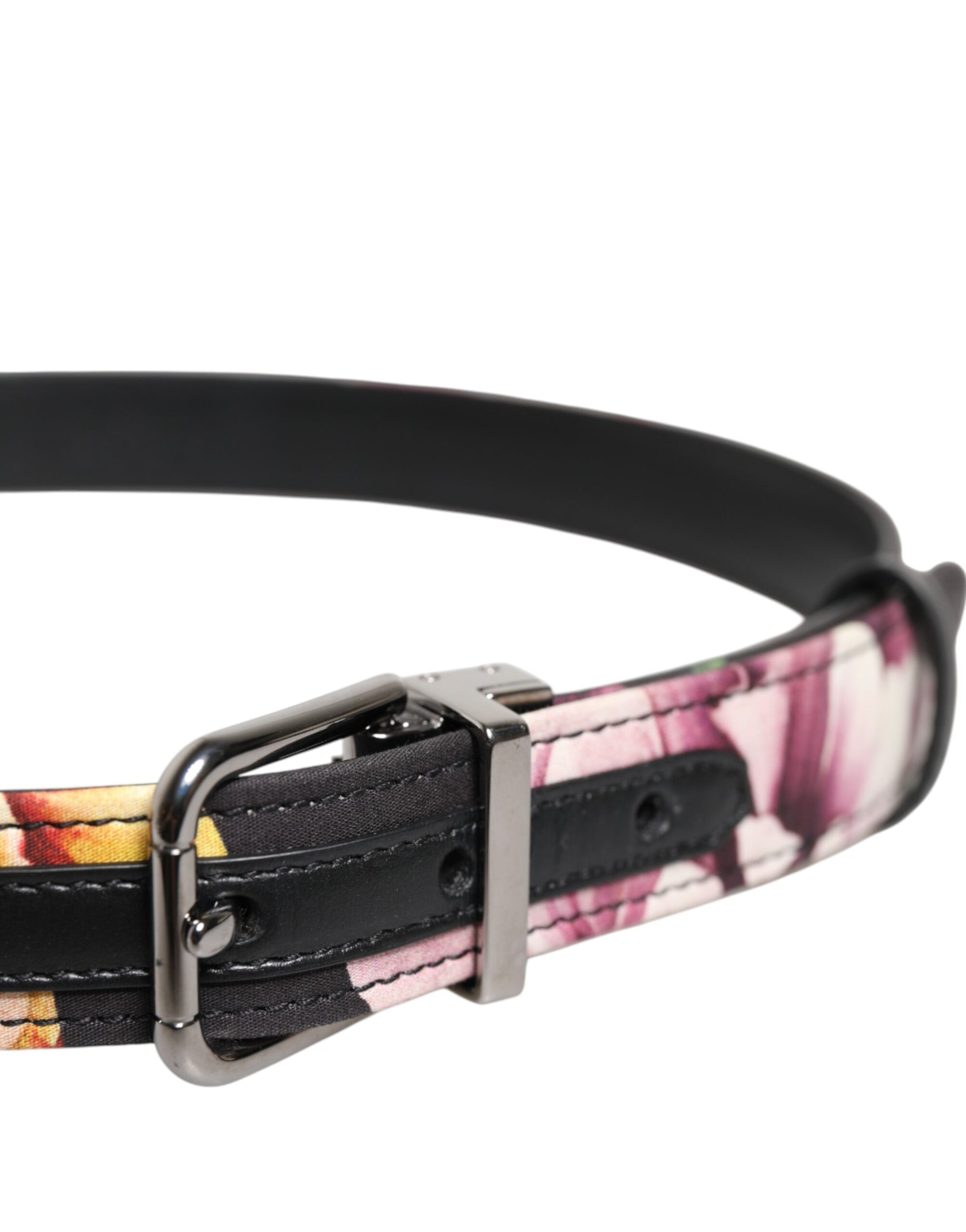 Ceinture Dolce &amp; Gabbana en brocart floral noir avec boucle en métal argenté