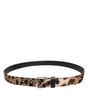 Ceinture Dolce &amp; Gabbana à boucle en métal argenté et motif léopard marron