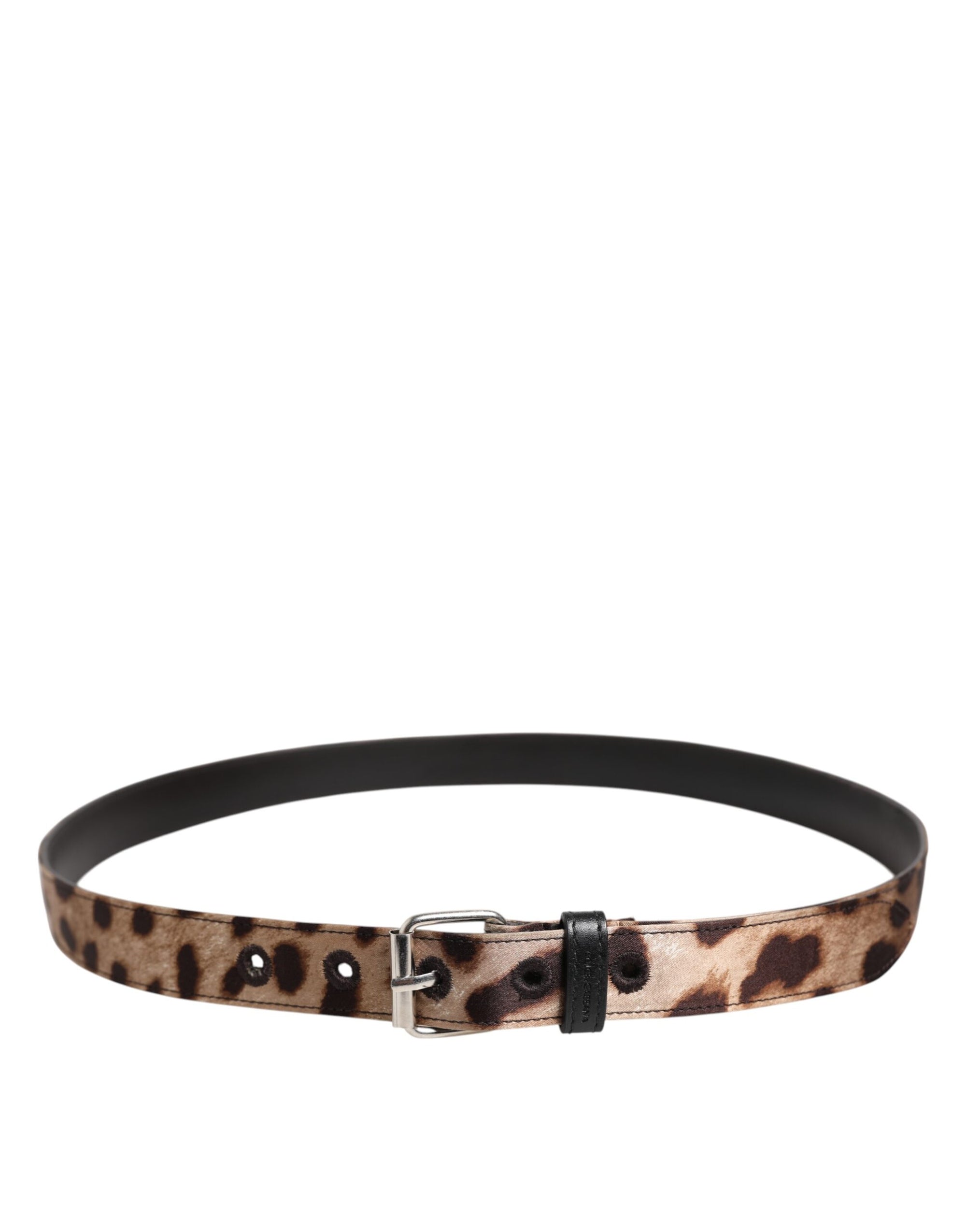 Ceinture Dolce &amp; Gabbana à boucle en métal argenté et motif léopard marron