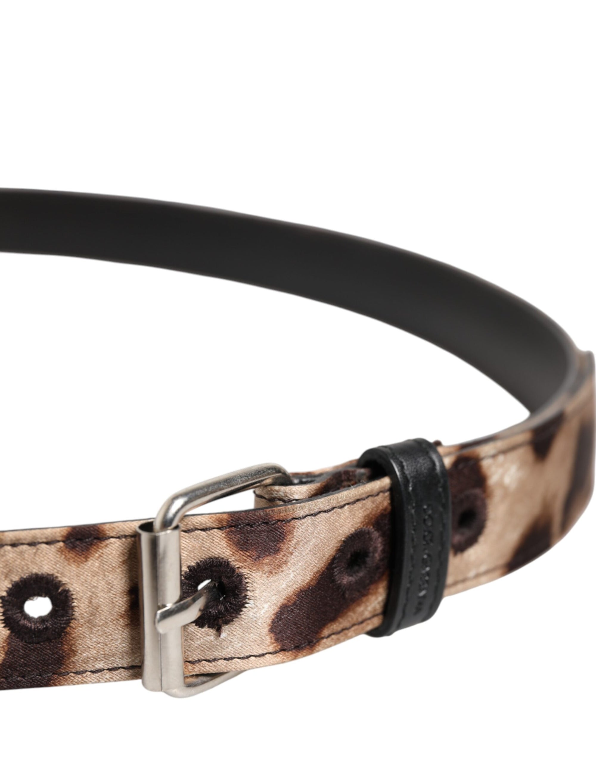 Ceinture Dolce &amp; Gabbana à boucle en métal argenté et motif léopard marron