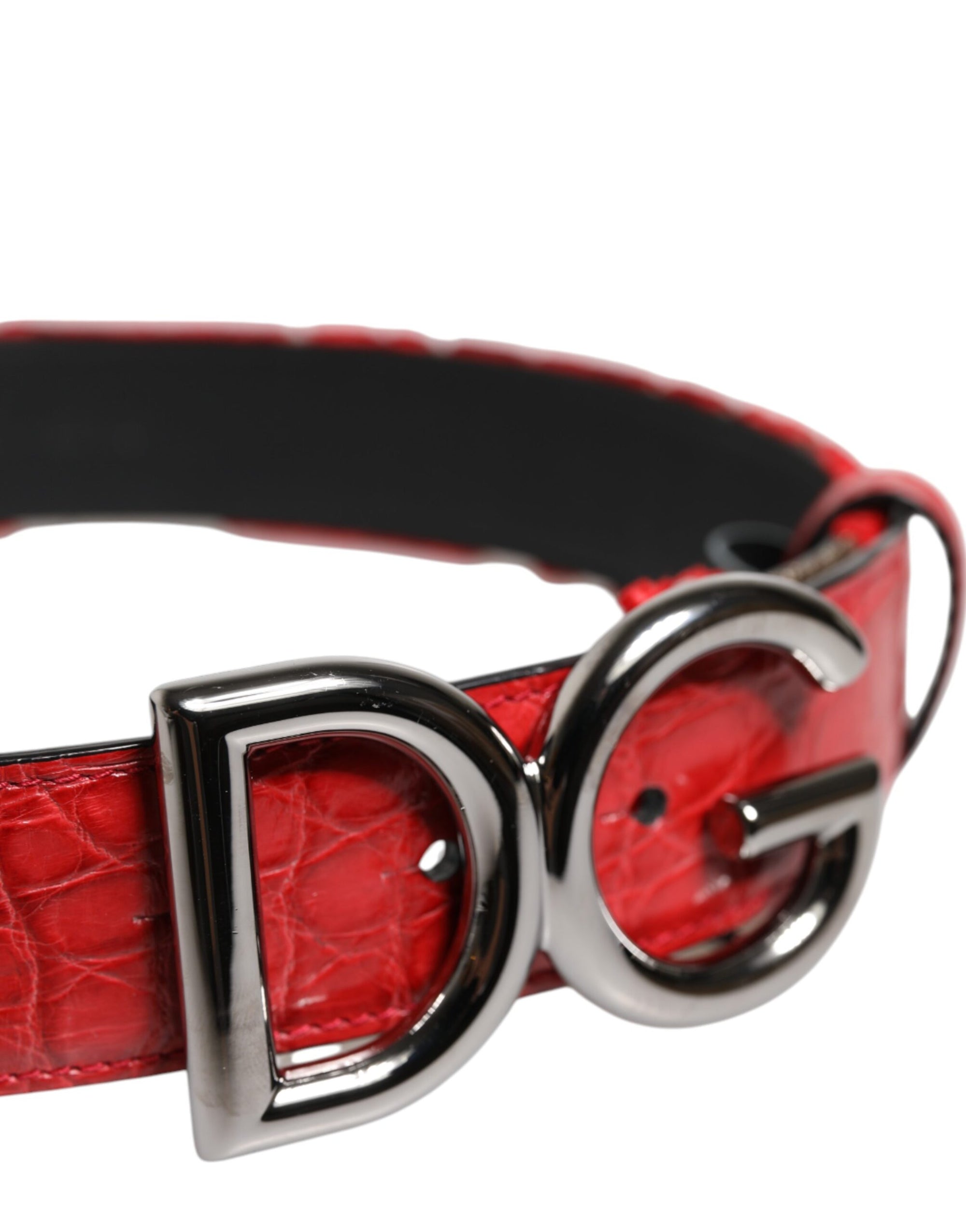 Ceinture Dolce &amp; Gabbana en viscose rouge avec boucle en métal argenté et logo DG