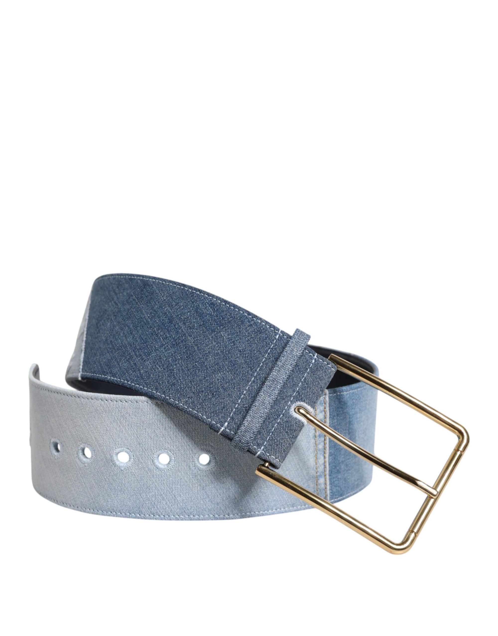 Ceinture Dolce &amp; Gabbana en denim bleu bicolore avec boucle en métal doré