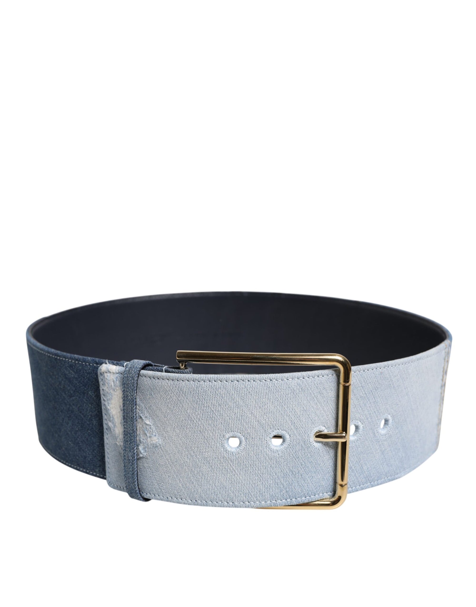 Ceinture Dolce &amp; Gabbana en denim bleu bicolore avec boucle en métal doré