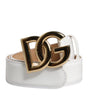 Dolce & Gabbana White Calfskin Leather Gold DG Buckle Belt
