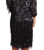 Dolce & Gabbana Black Sequined Long Sleeve Shift Midi Dress