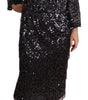 Dolce & Gabbana Black Sequined Long Sleeve Shift Midi Dress