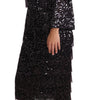 Dolce & Gabbana Black Sequined Long Sleeve Shift Midi Dress
