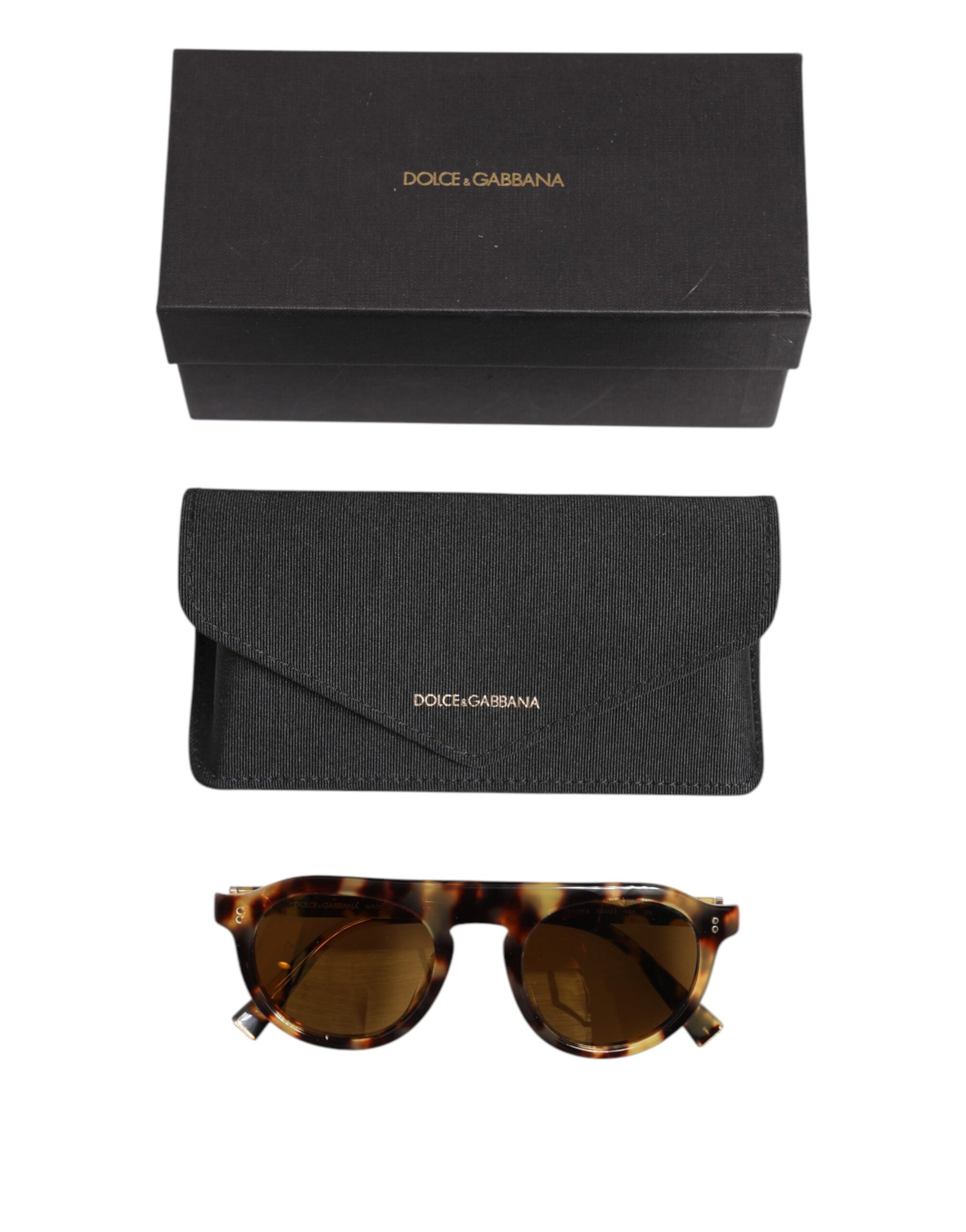 Dolce &amp; Gabbana Brown Acetate Round Leopard Print Eyewear Sunglasses