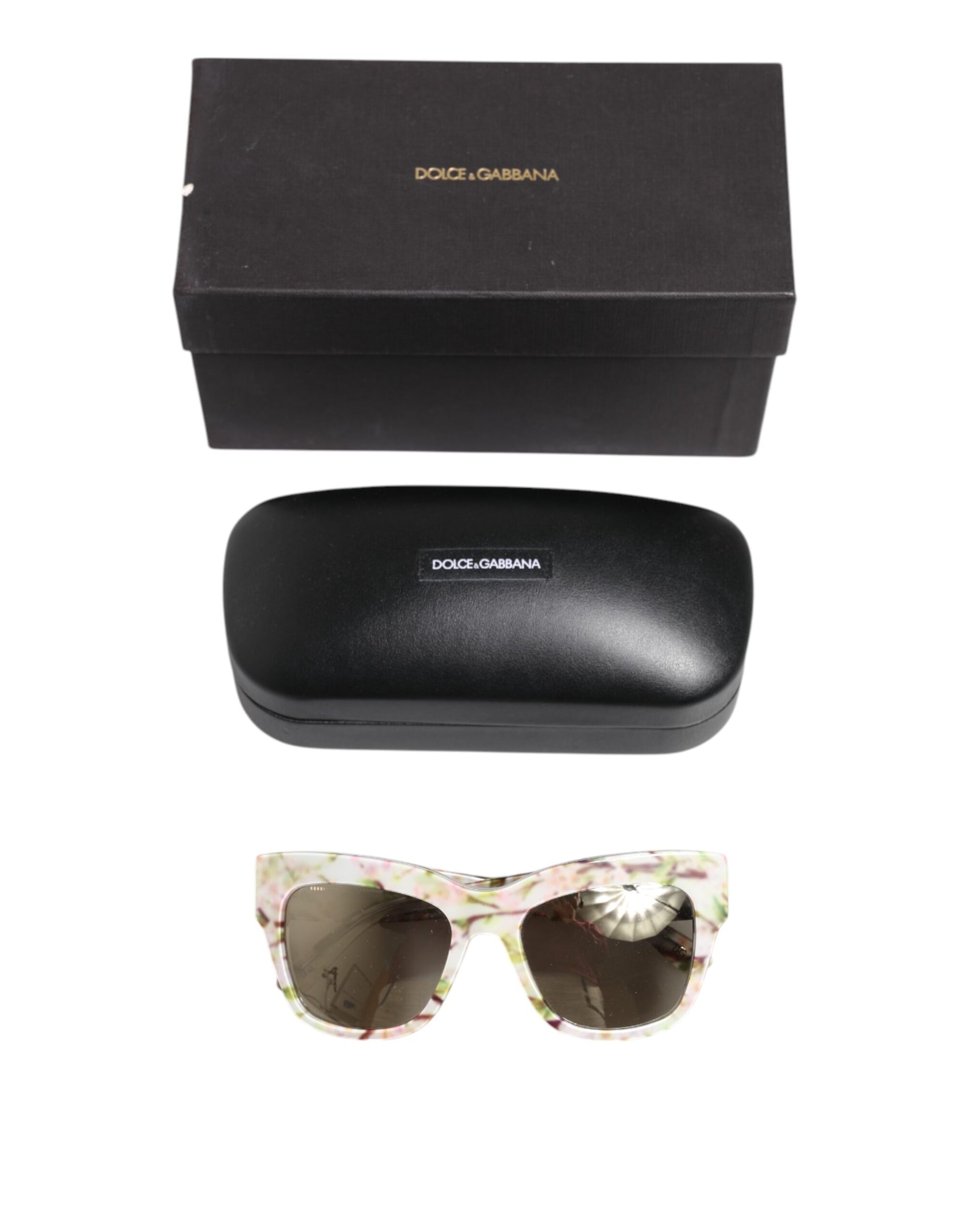 Dolce &amp; Gabbana White DG4231F Floral Acetate Rectangle Shades Sunglasses