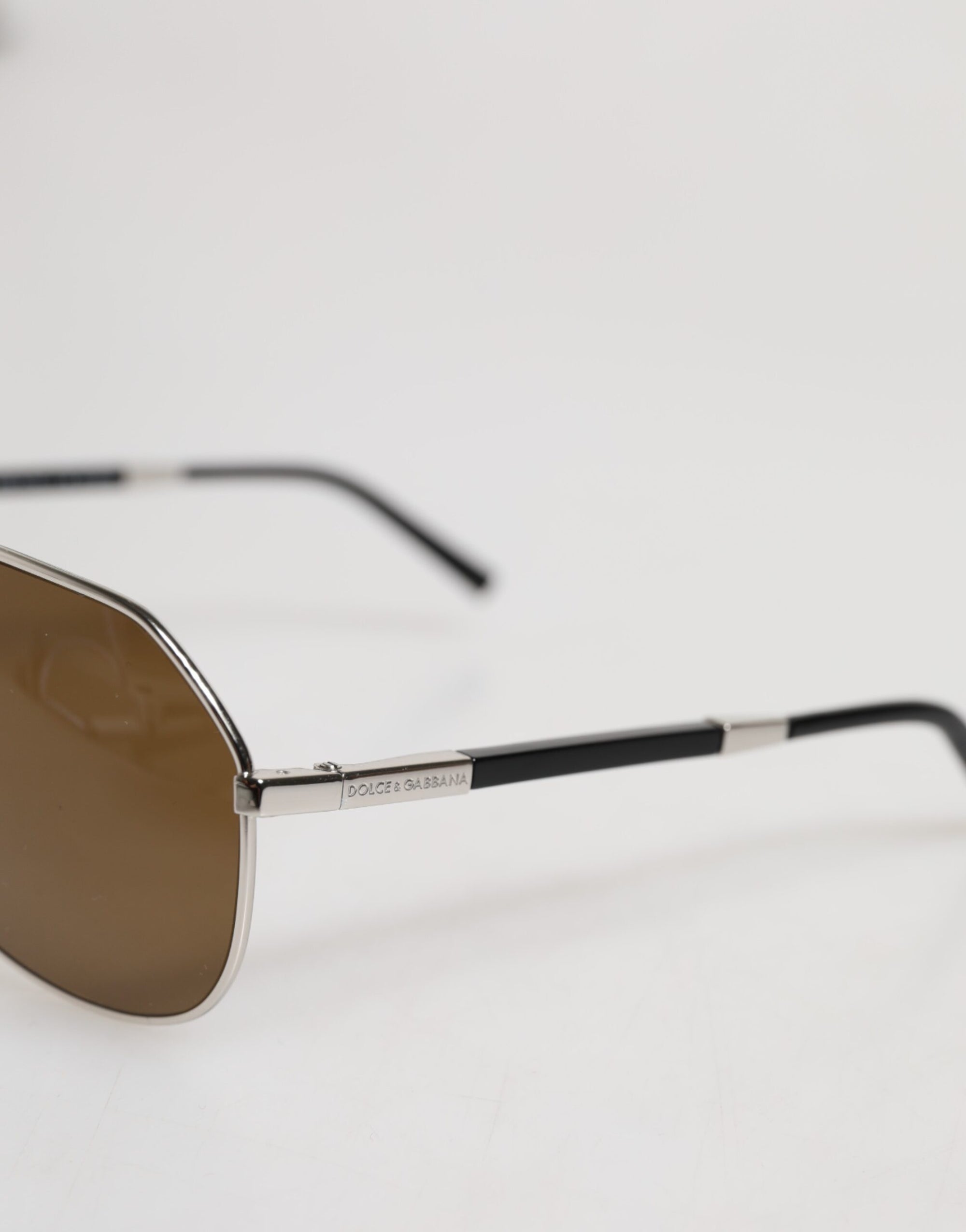 Dolce &amp; Gabbana DG2073 Silver Steel Classic Pilot Brown Lens Sunglasses