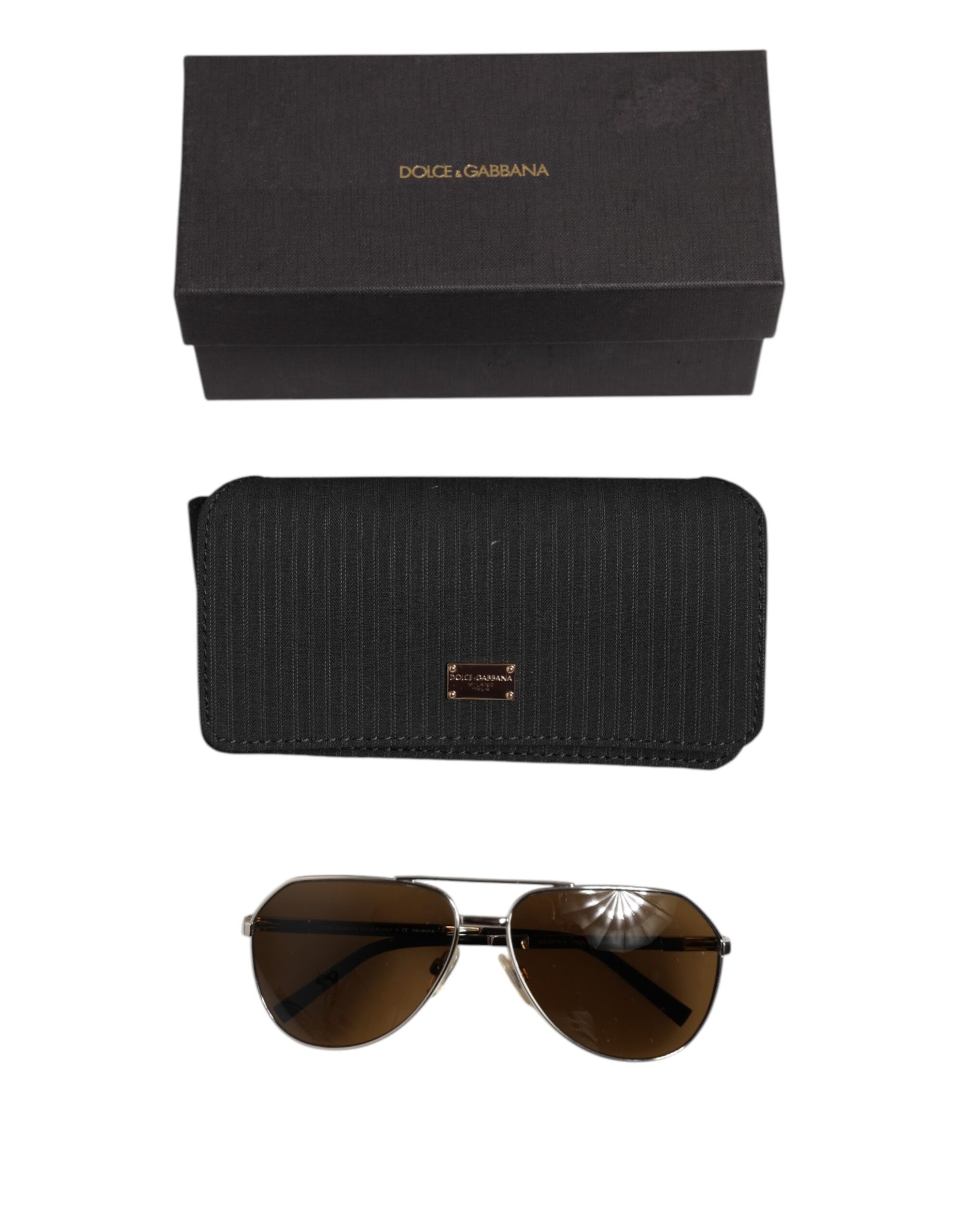 Dolce &amp; Gabbana DG2073 Silver Steel Classic Pilot Brown Lens Sunglasses