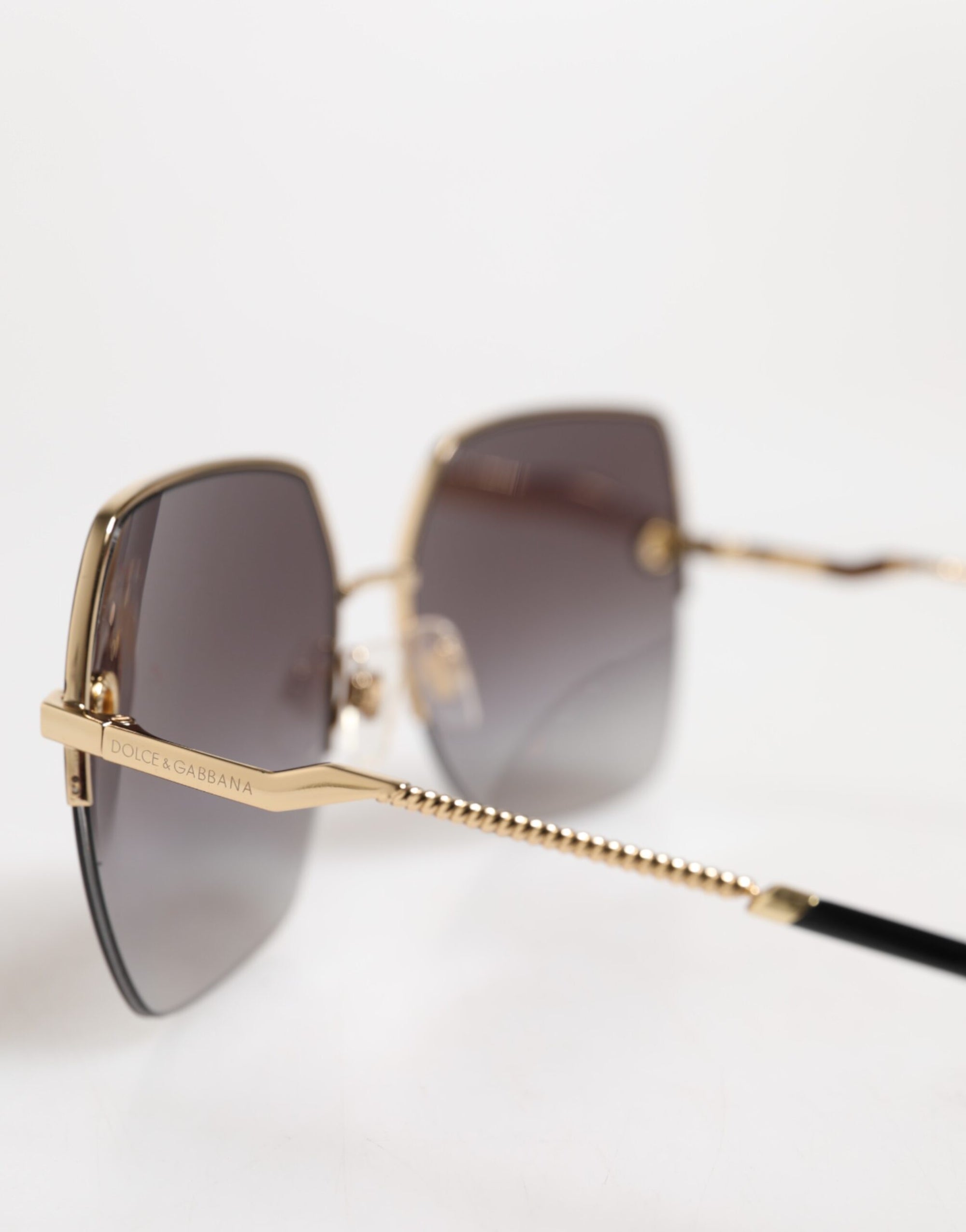 Dolce &amp; Gabbana DG2267 Black Gold Metal Full Rim Square Sunglasses