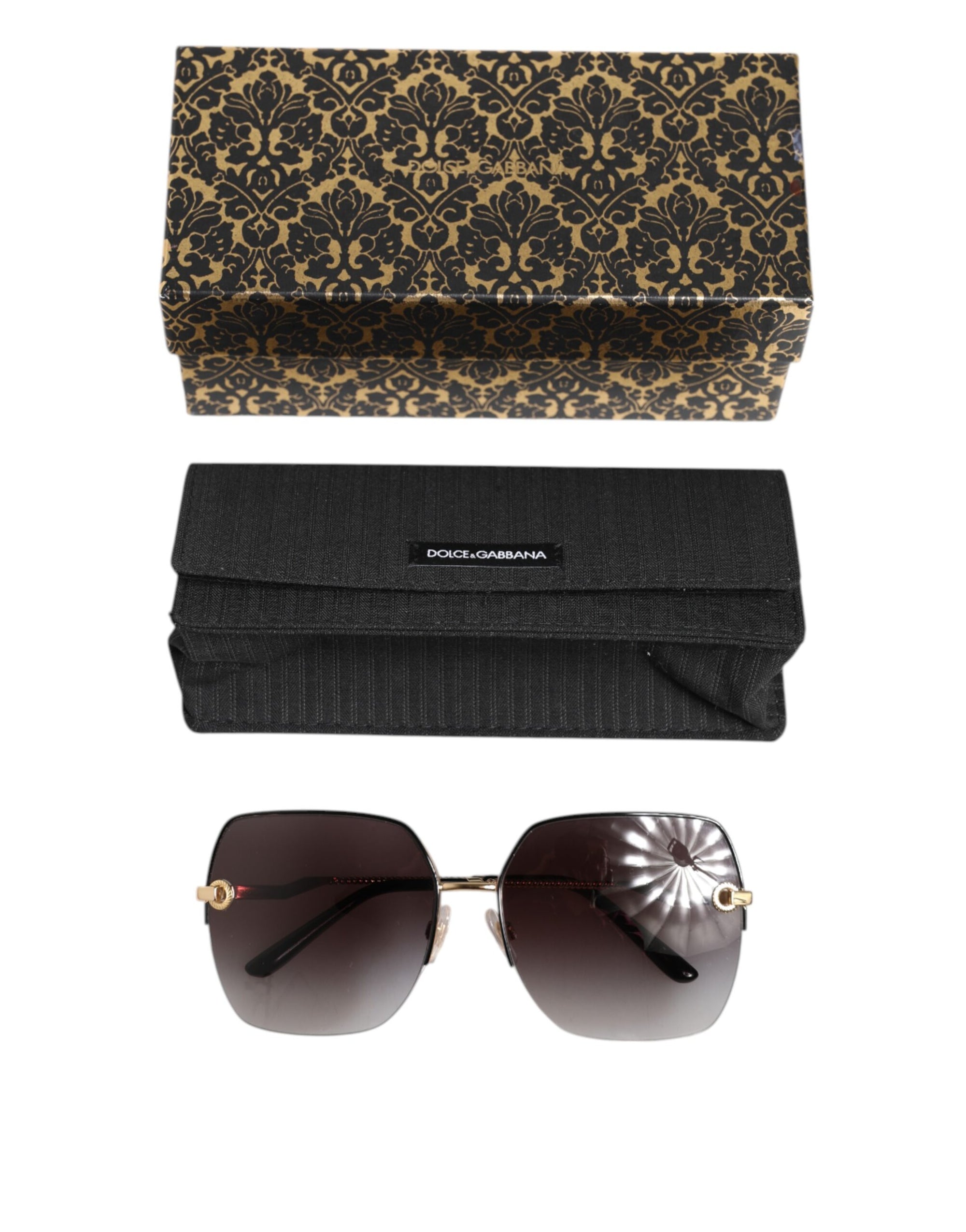 Dolce &amp; Gabbana DG2267 Black Gold Metal Full Rim Square Sunglasses