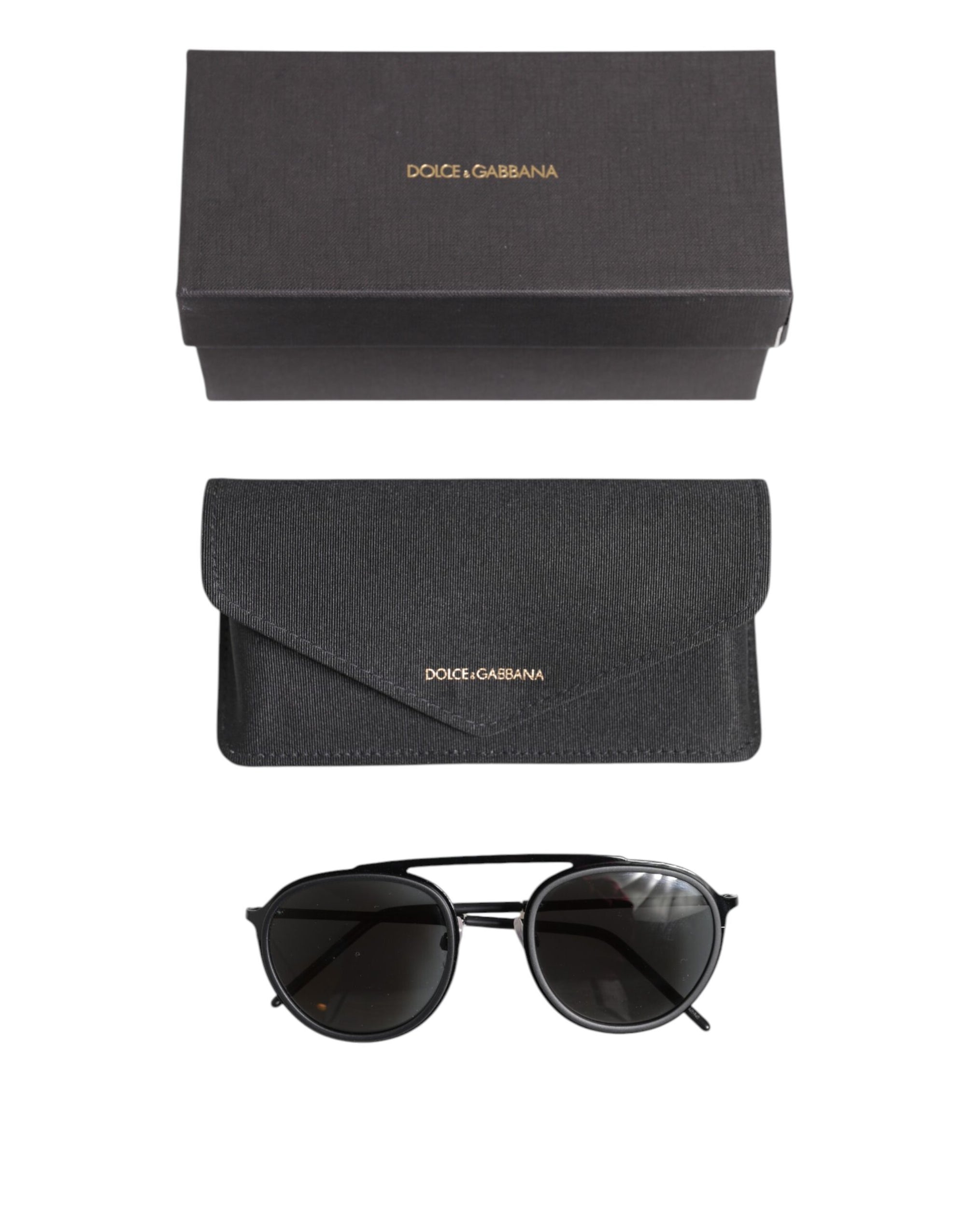 Dolce &amp; Gabbana Matte Black DG2276 Metal Rim Round Shades Sunglasses