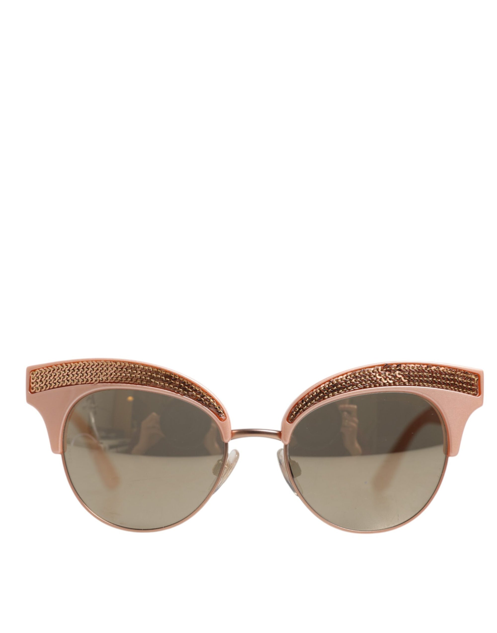 Dolce &amp; Gabbana Pink Gold Mirrored Cat Eye DG6109 Sequined Sunglasses