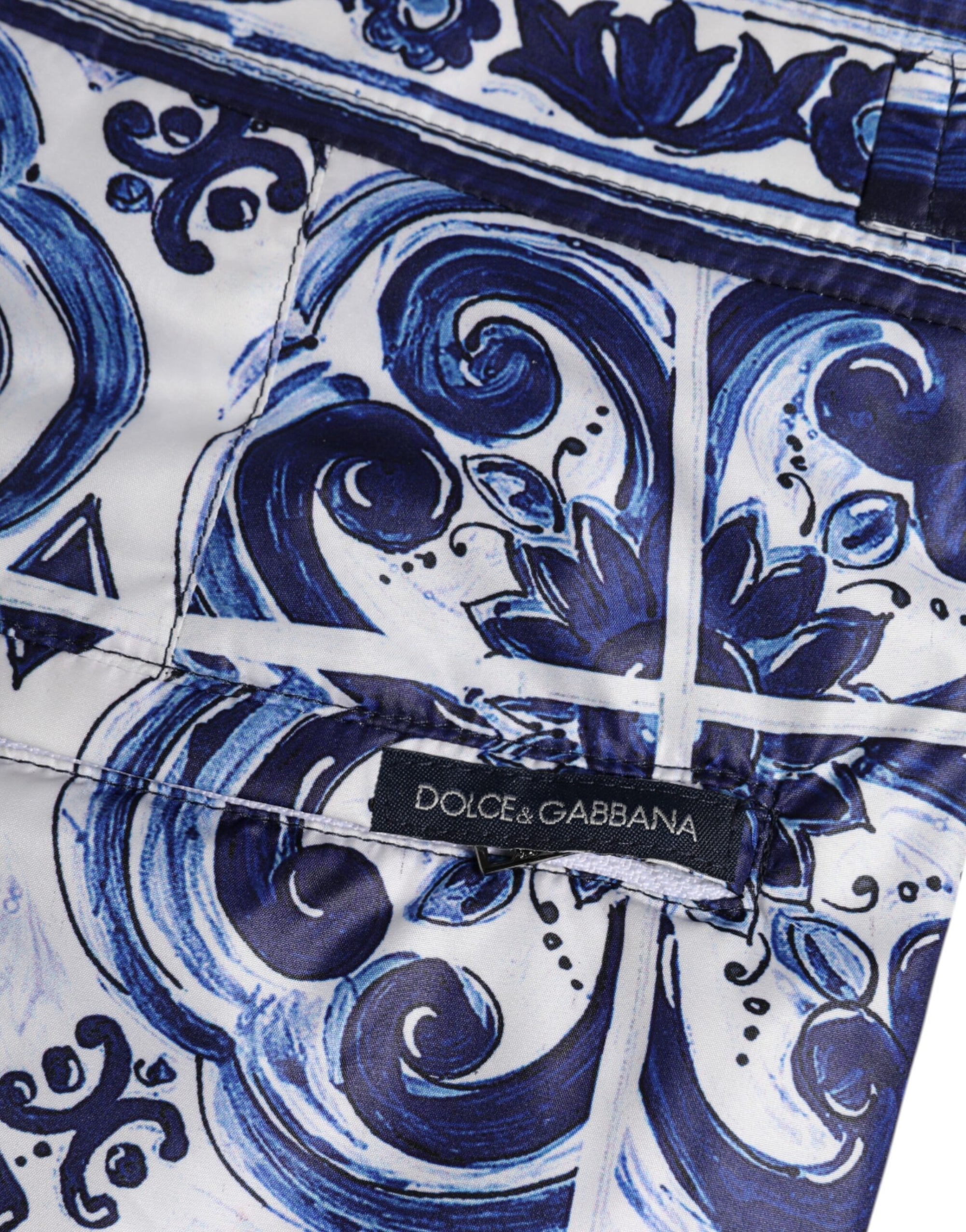 Dolce & Gabbana Blue White Majolica Print Swim Shorts Swimwear