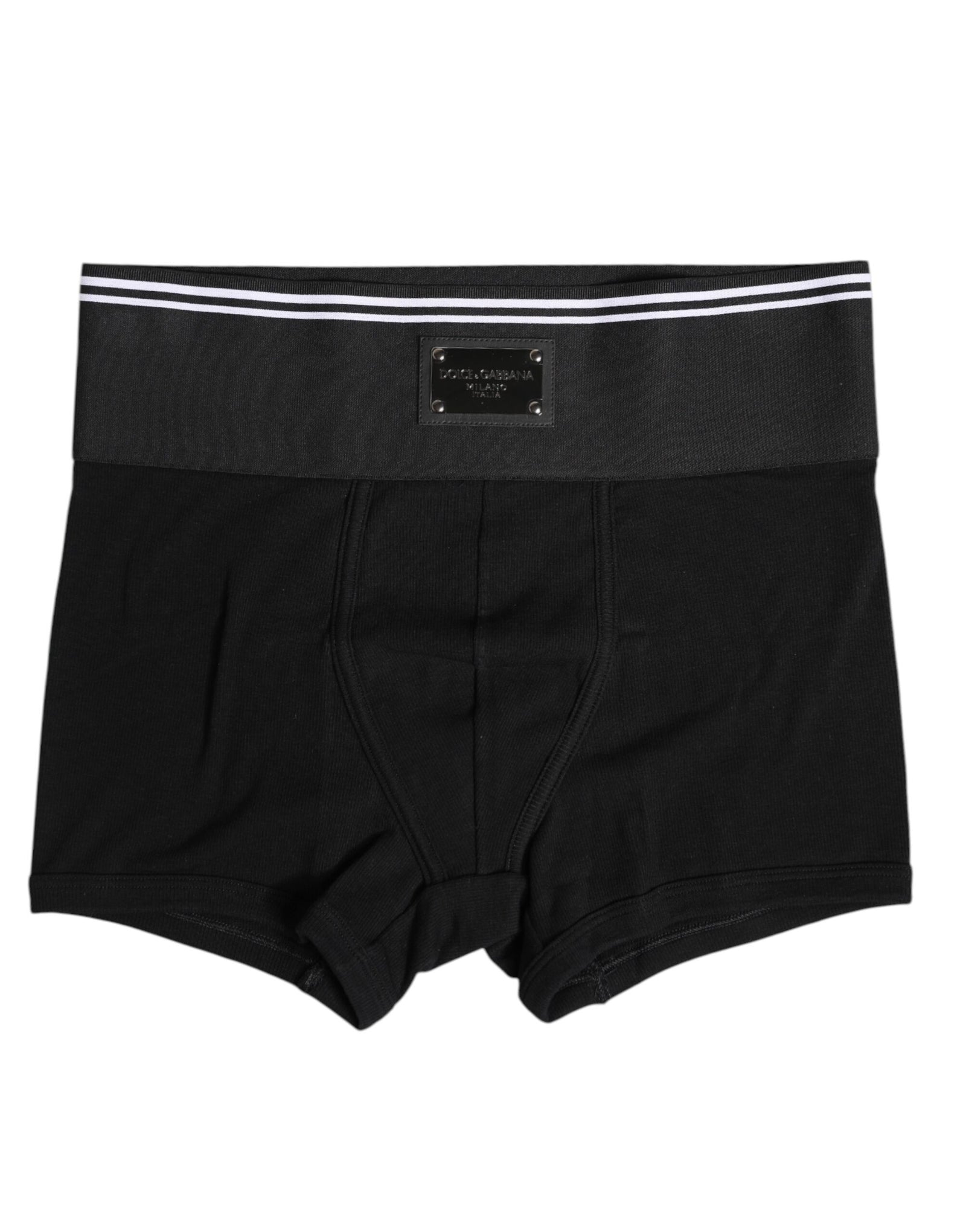 Boxer taille basse en coton noir Dolce & Gabbana avec plaque logo