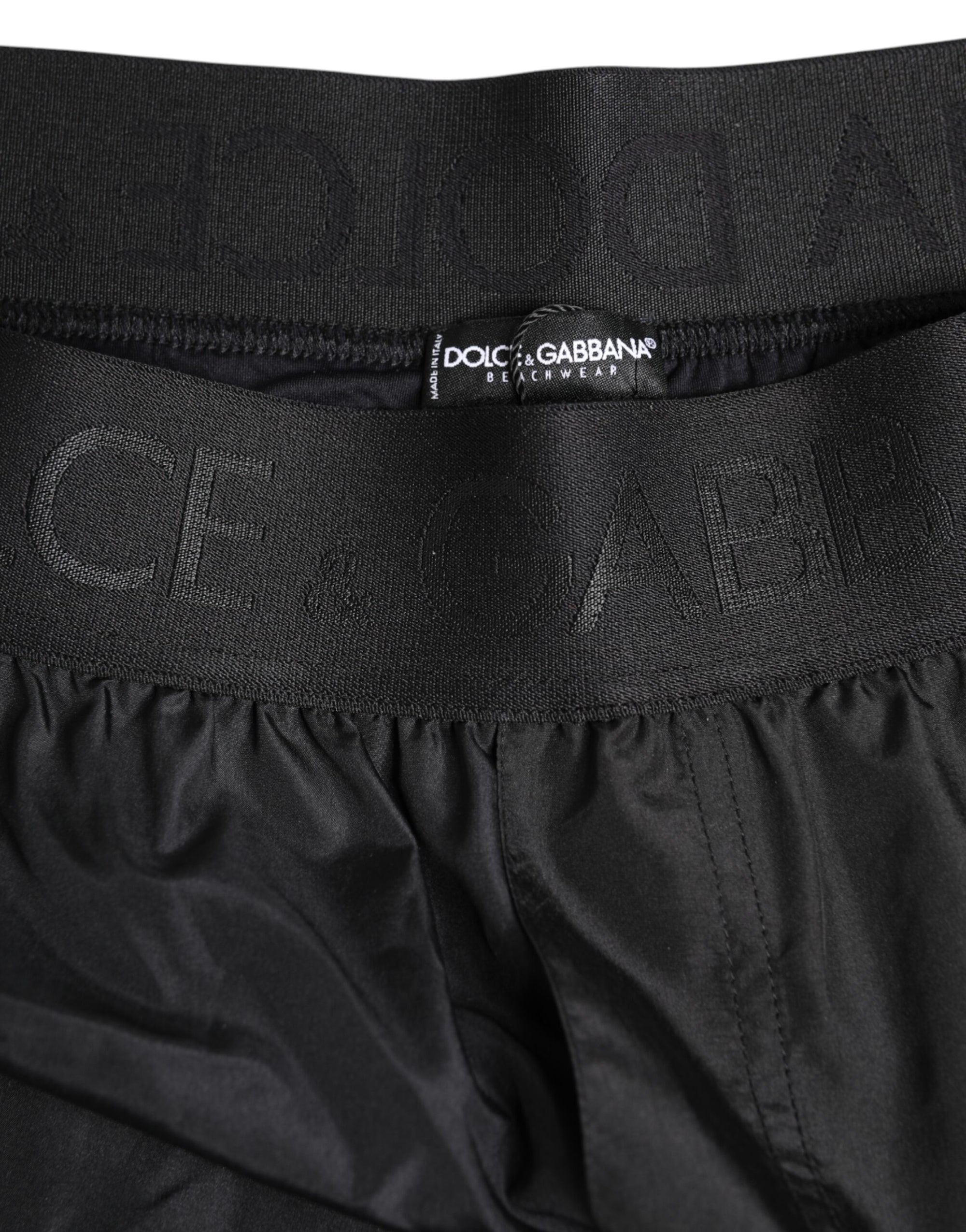 Dolce & Gabbana Black Logo Print Beachwear Men Shorts Swimwear
