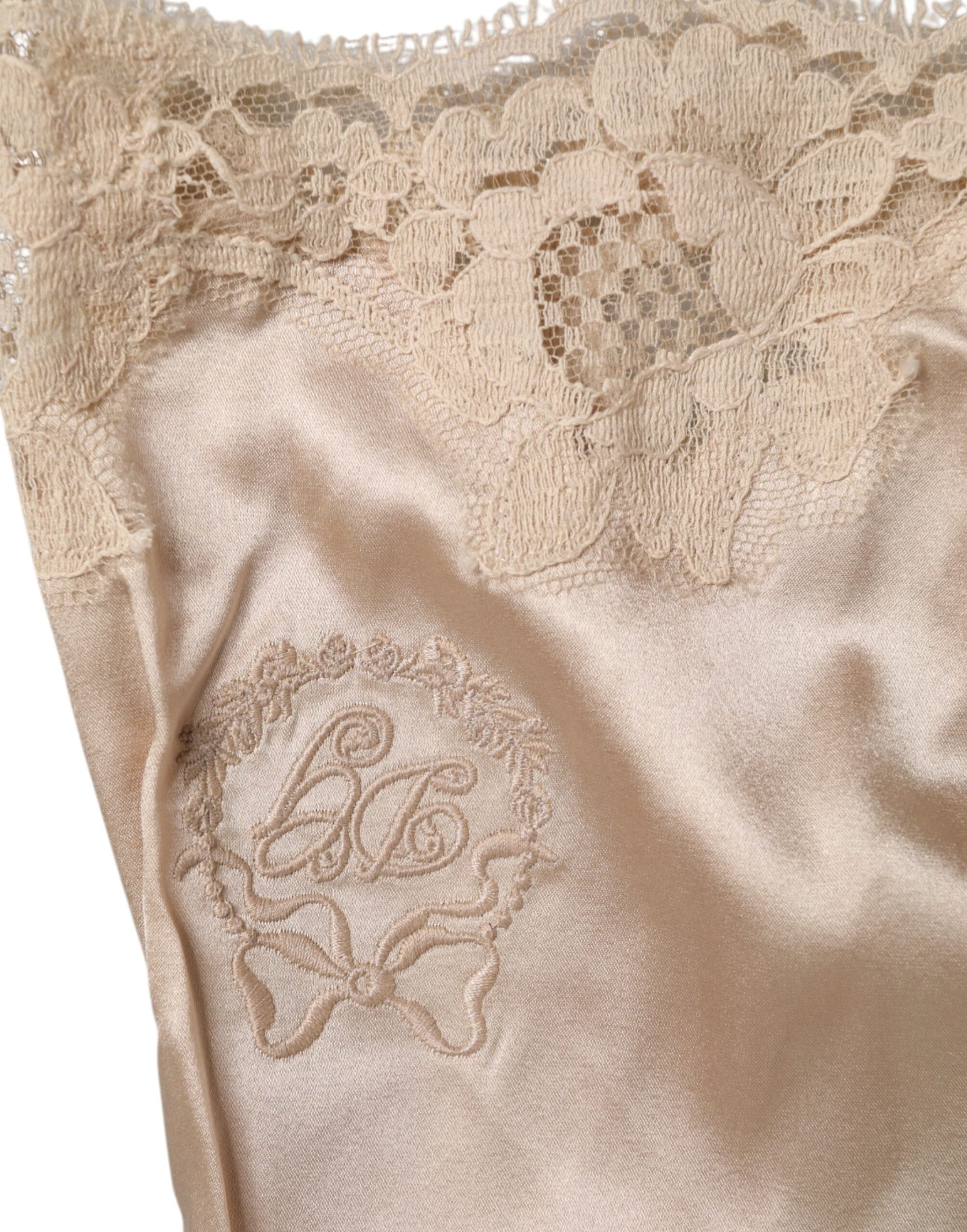Dolce &amp; Gabbana Beige Lace Silk Satin Tank Lingerie Underwear