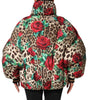 Dolce & Gabbana Multicolor Leopard Rose Puffer Quilted Jacket