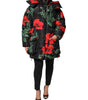 Dolce & Gabbana Black Floral Polyester Hooded Quilted Jacket