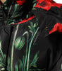 Dolce & Gabbana Black Floral Polyester Hooded Quilted Jacket