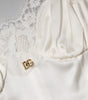 Dolce & Gabbana White Lace DG Logo Silk Dress Sleepwear