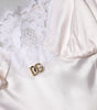 Dolce & Gabbana White Lace Gold DG Logo Silk Dress Sleepwear