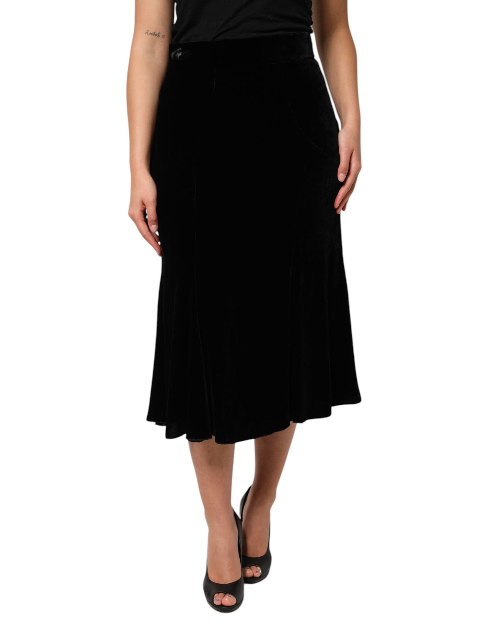 Jupe midi évasée taille haute noire Dolce &amp; Gabbana