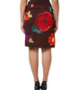 Dolce & Gabbana Brown Floral High Waist Side Slit Skirt