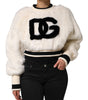 Dolce & Gabbana White Cropped Faux Fur DG Sweatshirt Sweater
