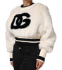 Dolce & Gabbana White Cropped Faux Fur DG Sweatshirt Sweater