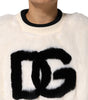 Dolce & Gabbana White Cropped Faux Fur DG Sweatshirt Sweater