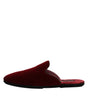 Dolce & Gabbana Red Viscose Velvet Slides Flat Slipper Shoes