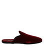 Dolce & Gabbana Red Viscose Velvet Slides Flat Slipper Shoes