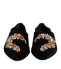 Dolce & Gabbana Black Velvet Embellished Loafer Slip On Shoes