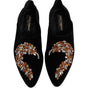 Dolce & Gabbana Black Velvet Embellished Loafer Slip On Shoes