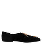 Dolce & Gabbana Black Velvet Embellished Loafer Slip On Shoes