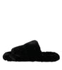 Dolce & Gabbana Black Polyester Velvet Slides Slipper Shoes