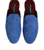 Dolce & Gabbana Blue Suede Capra Slides Flat Slipper Shoes