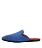 Dolce & Gabbana Blue Suede Capra Slides Flat Slipper Shoes