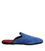 Dolce & Gabbana Blue Suede Capra Slides Flat Slipper Shoes